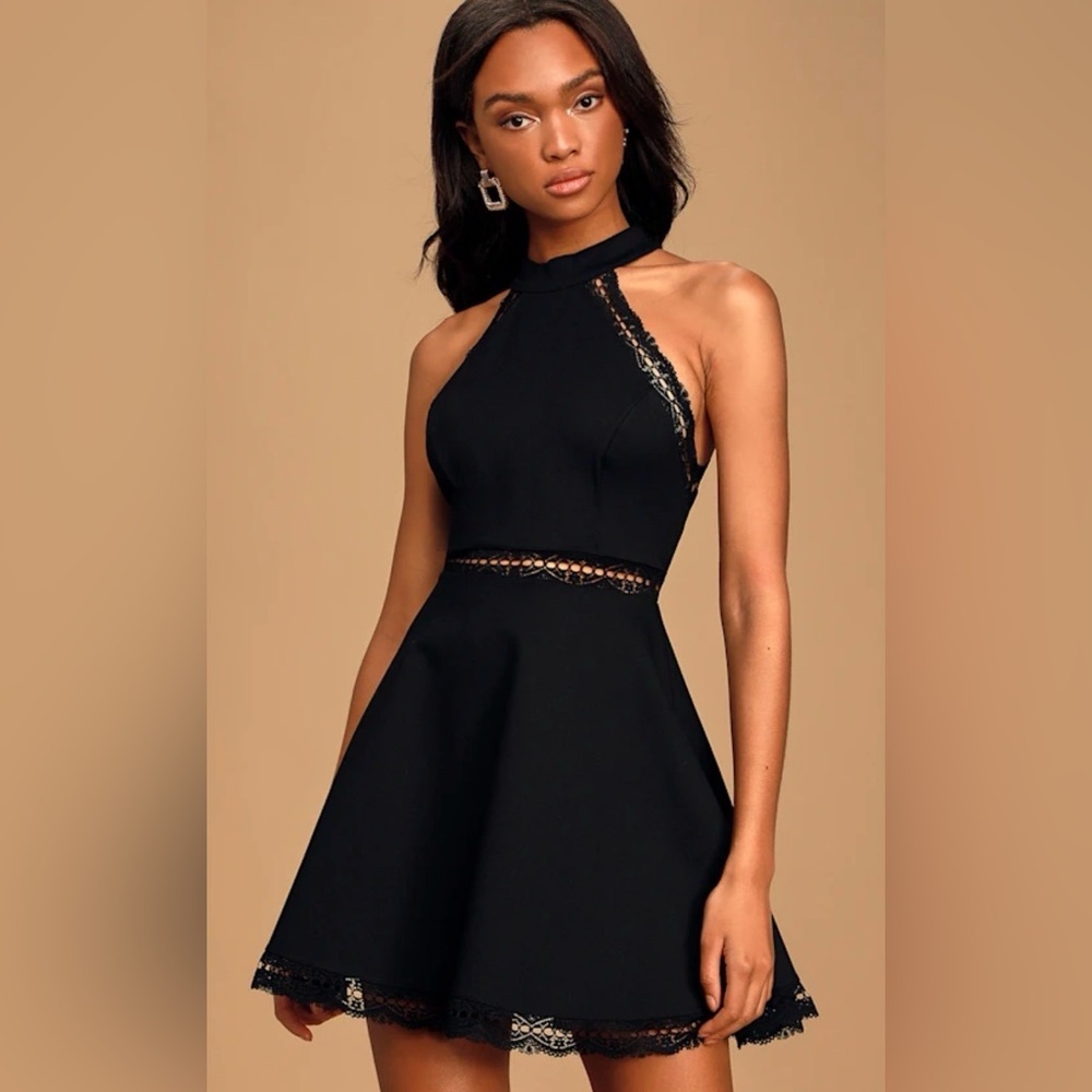 Lulus Reach Out My Hand Black Lace Skater Dress XS